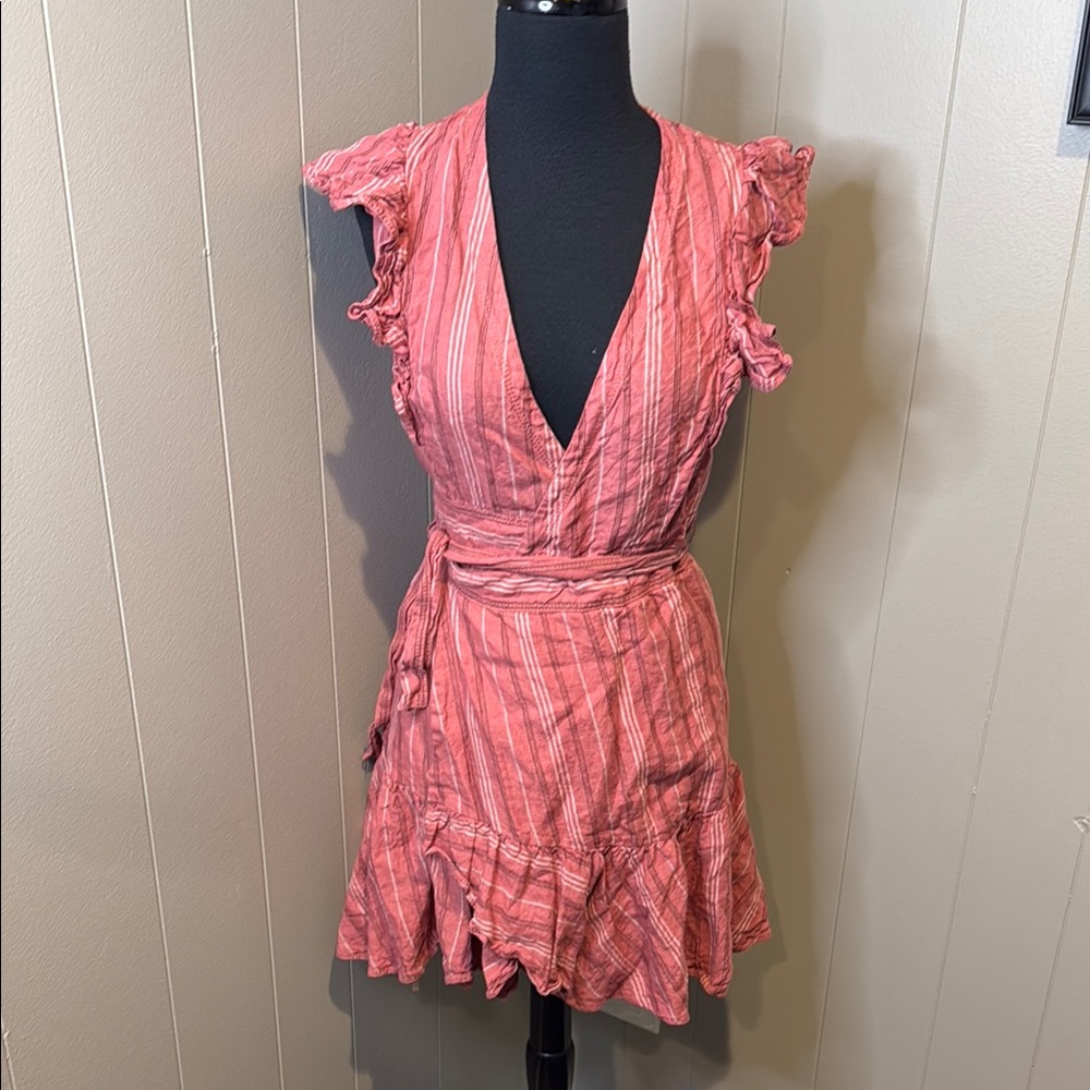 B6 Rebecca Taylor Women’s 0 Coral Striped Midi Wrap Dress